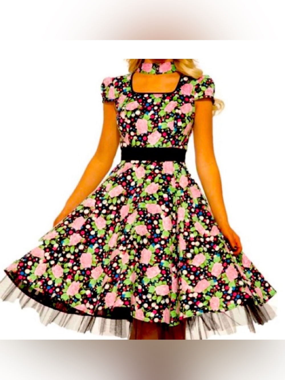 Hearts & Roses vintage inspired Floral Midi Dress